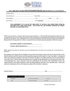 2011 Employer Health Savings Account Election Form