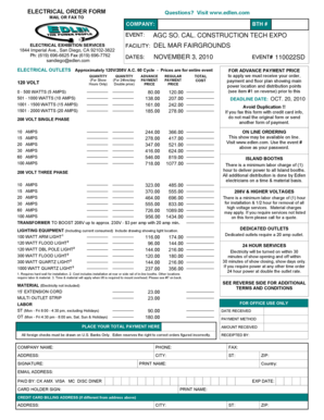 Electrical Exhibition Services Order Form