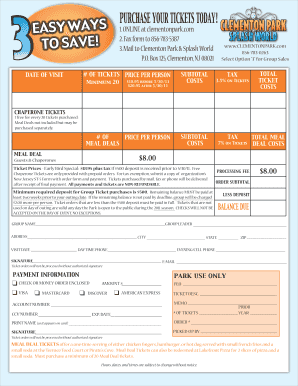 Clementon Park Group Ticket Order Form