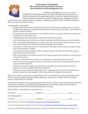 Arizona USA Volleyball Concussion Acknowledgement Form