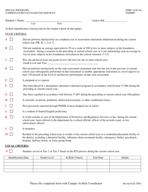 Texas At-Risk Student Identification Form
