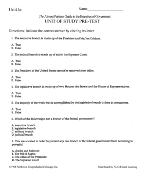 Branches of Government Pre-Test