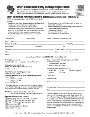 Safari Celebration Party Package Registration