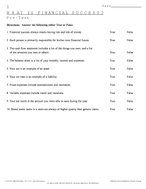 Financial Success Pre and Post Test