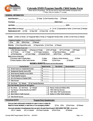 Colorado HMIS Child Intake Form