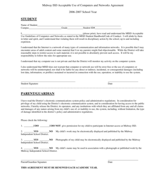 Midway ISD Acceptable Use of Computers and Networks Agreement