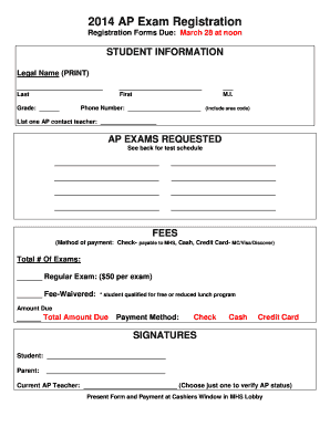 2014 AP Exam Registration Form