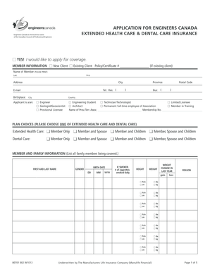 Engineers Canada Extended Health and Dental Insurance Application