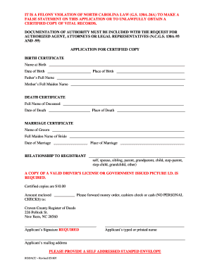 North Carolina Vital Records Application