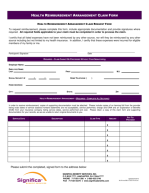 Health Reimbursement Arrangement Claim Form