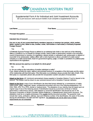 Supplemental Form A for Investment Accounts