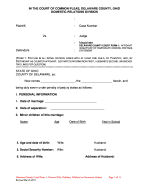 Ohio Divorce Affidavit Form