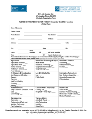 2011 Job Shadow Day Worksite Registration Form