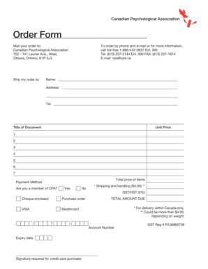 Canadian Psychological Association Order Form