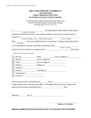 Declaration of Candidacy for County Central Committee