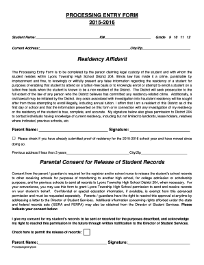 Processing Entry Form for Student Residency