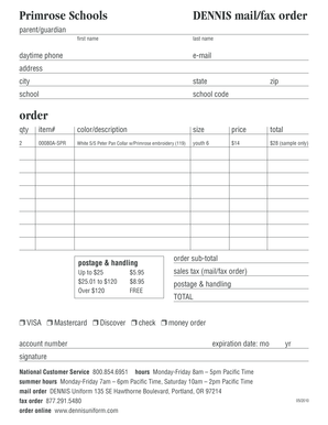 Primrose Schools Uniform Order Form