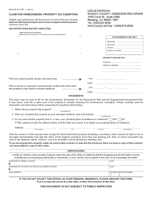 California Homeowners’ Property Tax Exemption Form