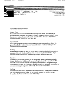 Patient's Personal History Form