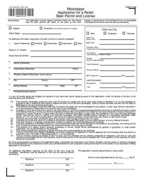 Mississippi Retail Beer Permit and License Application