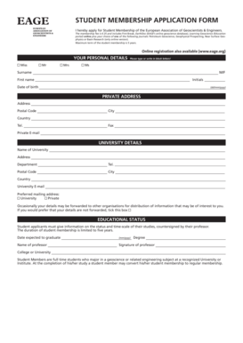 Student Membership Application Form
