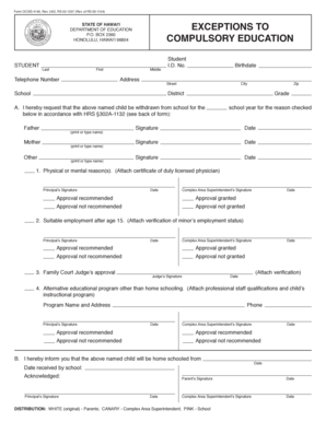 Hawaii Compulsory Education Exemption Form