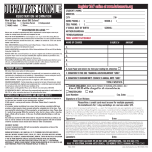 Durham Arts Council Student Registration Form