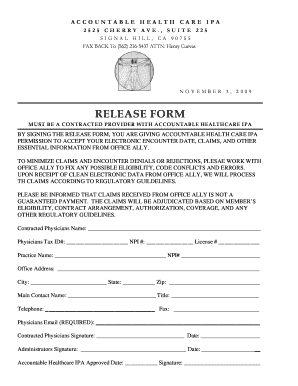 Accountable Healthcare IPA Release Form