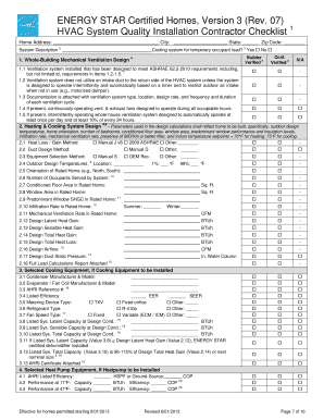 ENERGY STAR HVAC System Quality Installation Checklist