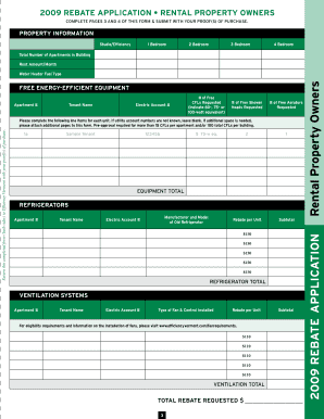 2009 Vermont Rental Property Energy Rebate Application