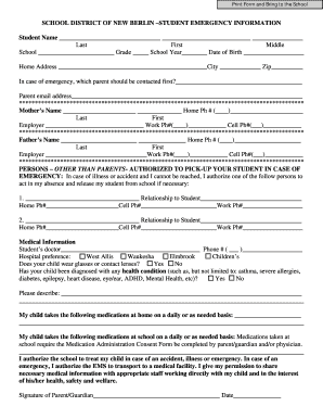 Student Emergency Information Form