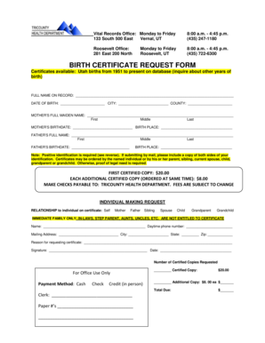 Utah Birth Certificate Request Form