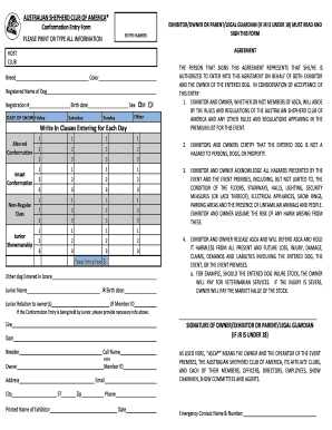 Australian Shepherd Club of America Conformation Entry Form