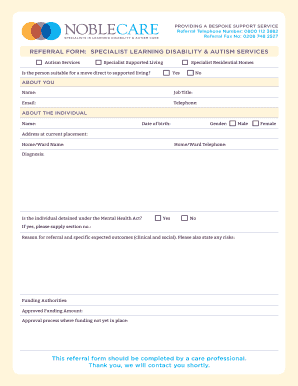 Specialist Learning Disability and Autism Services Referral Form