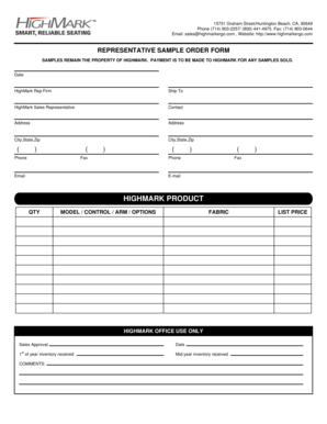 HighMark Sample Order Form