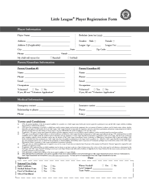 Little League Player Registration Form