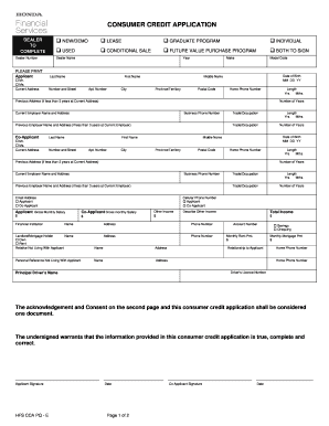 Consumer Credit Application for Honda Canada Finance