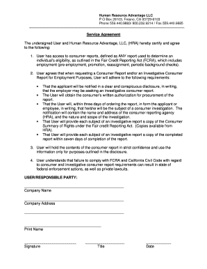 Service Agreement for Consumer Reports