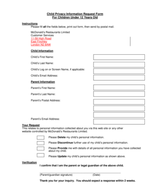 Child Privacy Information Request Form