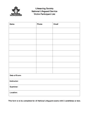 National Lifeguard Exam Participant List