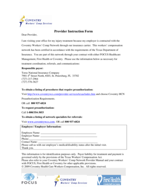 Texas Workers' Compensation Provider Instruction Form