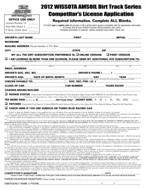 WISSOTA Competitor's License Application
