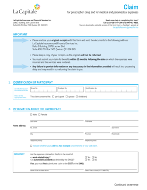 La Capitale Prescription Drug and Medical Expenses Claim Form