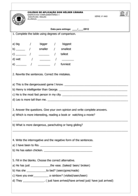 Exercícios Complementares de Inglês