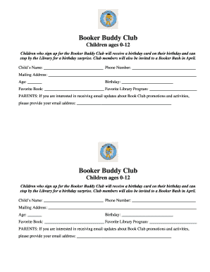 Booker Buddy Club Registration Form