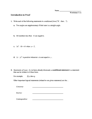 Introduction to Proof Worksheet