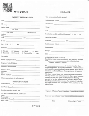 Patient Information and Health History Form