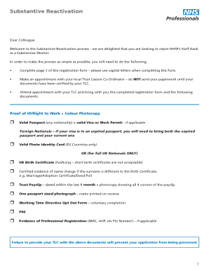 NHS Substantive Reactivation Form