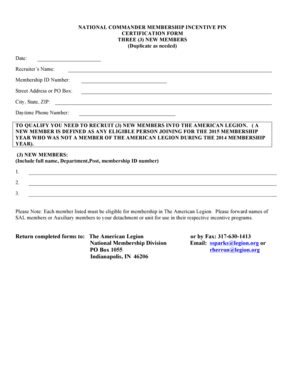 American Legion Membership Incentive Pin Certification Form