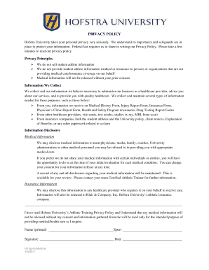 Hofstra University Sports Medicine Form